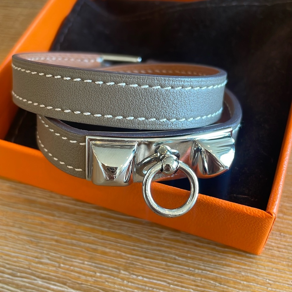 Hermès Rivale Double Tour Bracelet Calfskin Etoupe